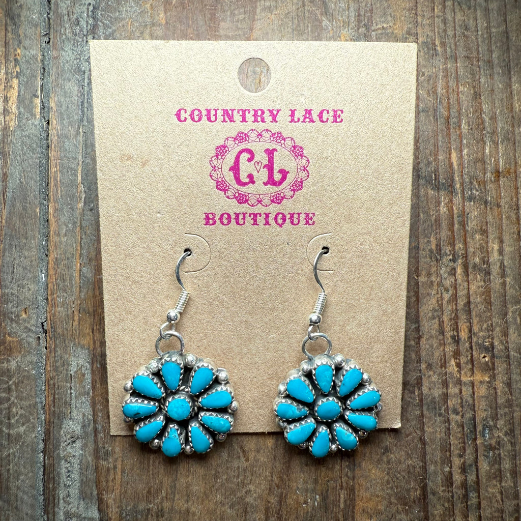 Kingman Turquoise Cluster French Hook Genuine Earring1