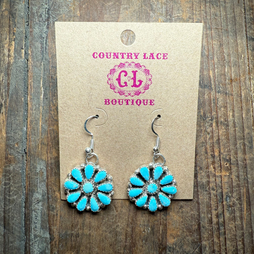 Kingman Turquoise Cluster French Hook Genuine Earring