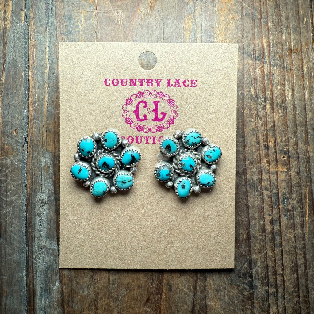 Kingman Turquoise Cluster Post Genuine Earring