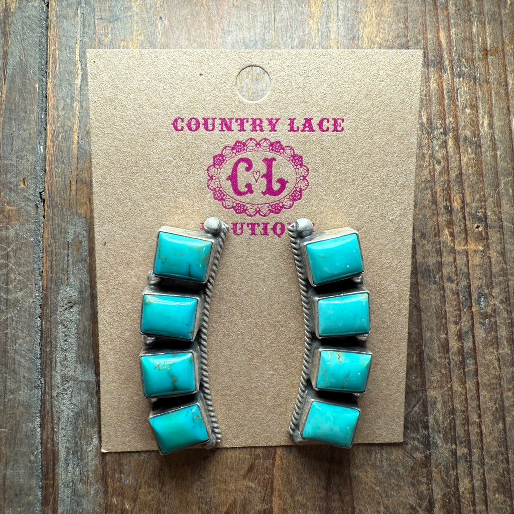 Kingman Turquoise Crawler Stud Post Genuine Earring1