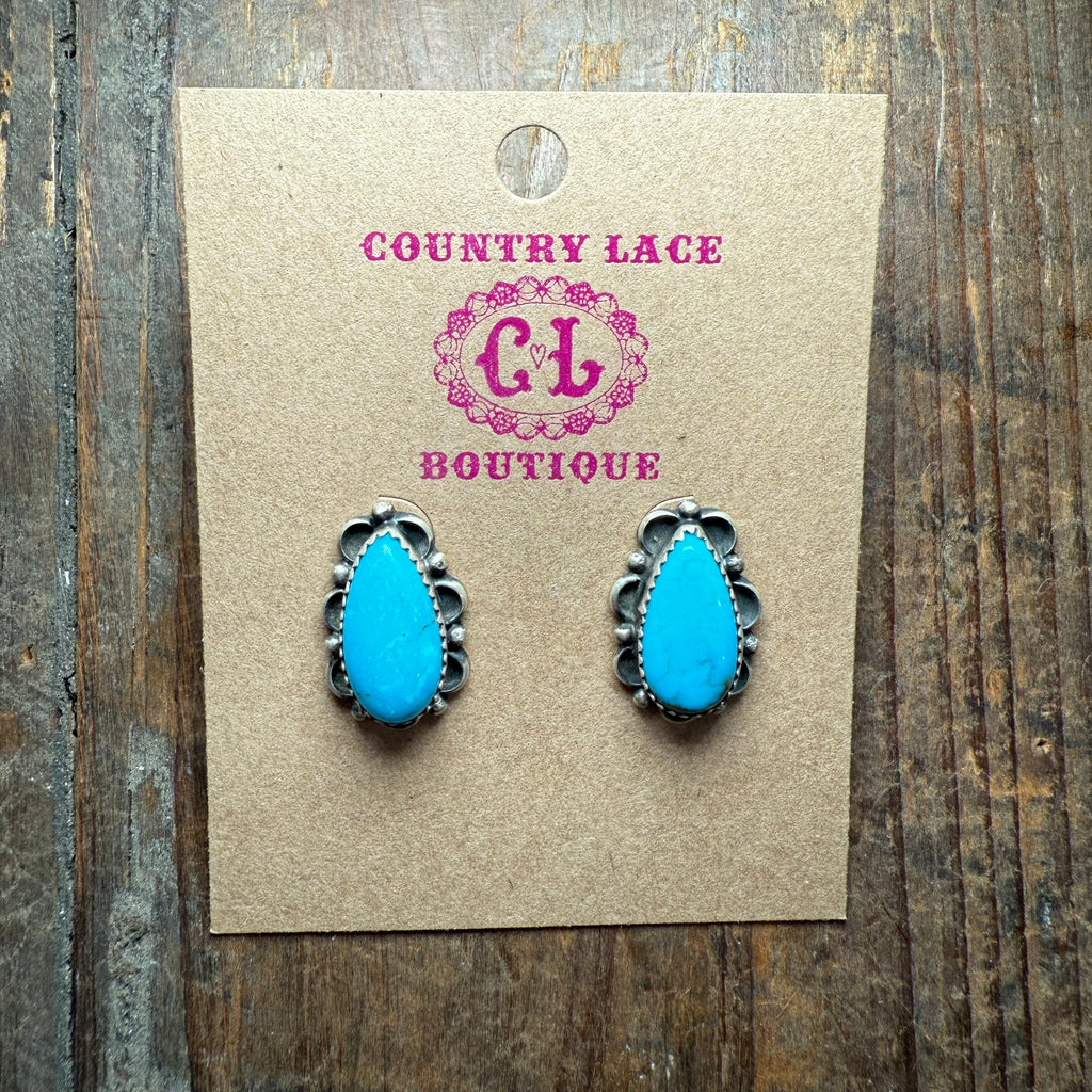 Kingman Turquoise with Fancy Detail Post Genuine Earring