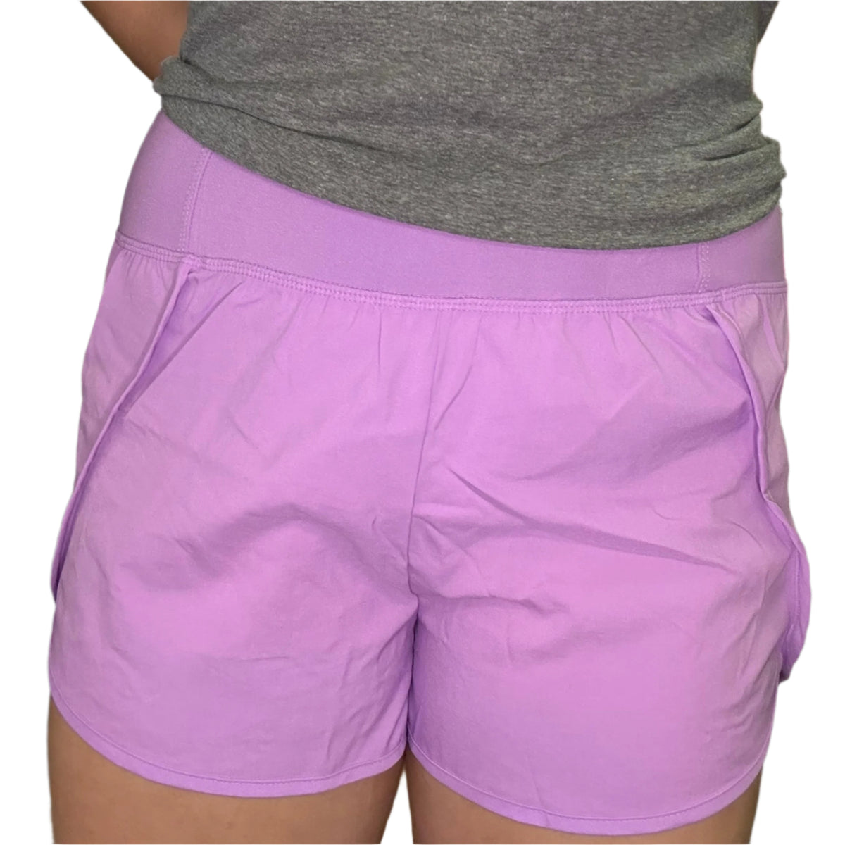 Lavender Purple High Waisted Athletic Shorts with Zip Waist Pocket