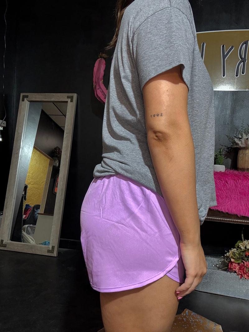 Lavender Purple High Waisted Athletic Shorts with Zip Waist Pocket1