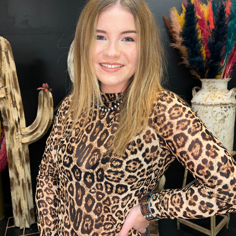 Leopard Hear Me Roar Mesh Long sleeve Top