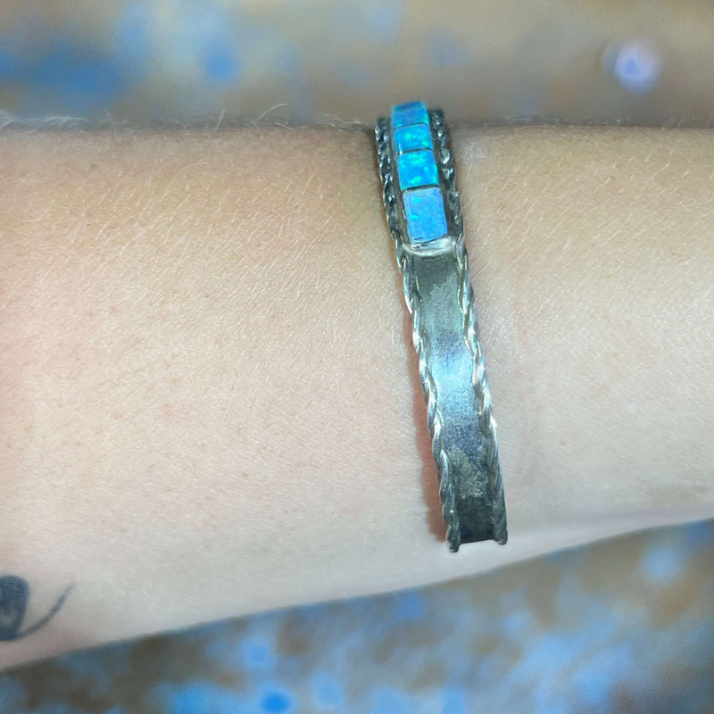 Light Blue Opal Inlay with Sterling Silver Detail Cuff Genuine Bracelet2