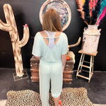 Light Sage Tie Waist Romper Jumpsuit