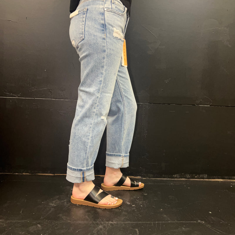 Light Wash Mid Rise Ankle Boyfriend Distressed Risen Jeans44