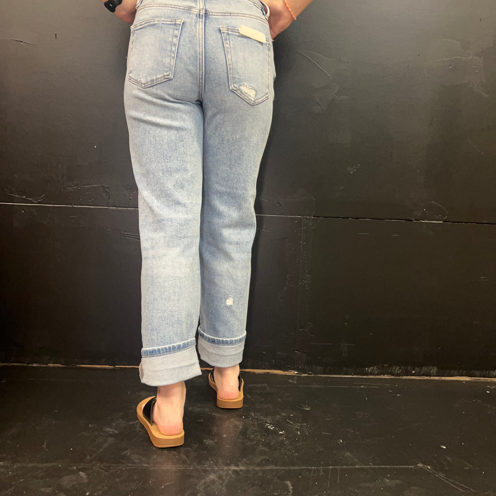 Light Wash Mid Rise Ankle Boyfriend Distressed Risen Jeans77
