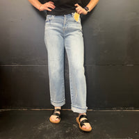 Light Wash Mid Rise Ankle Boyfriend Turn Cuffed Risen Jeans