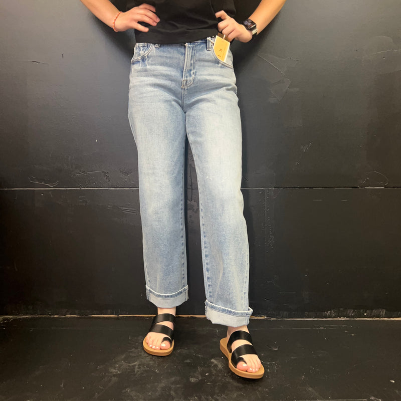 Light Wash Mid Rise Ankle Boyfriend Turn Cuffed Risen Jeans