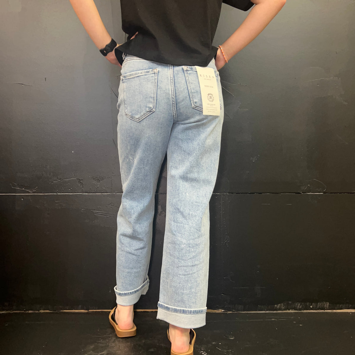 Light Wash Mid Rise Ankle Boyfriend Turn Cuffed Risen Jeans