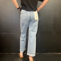 Light Wash Mid Rise Ankle Boyfriend Turn Cuffed Risen Jeans