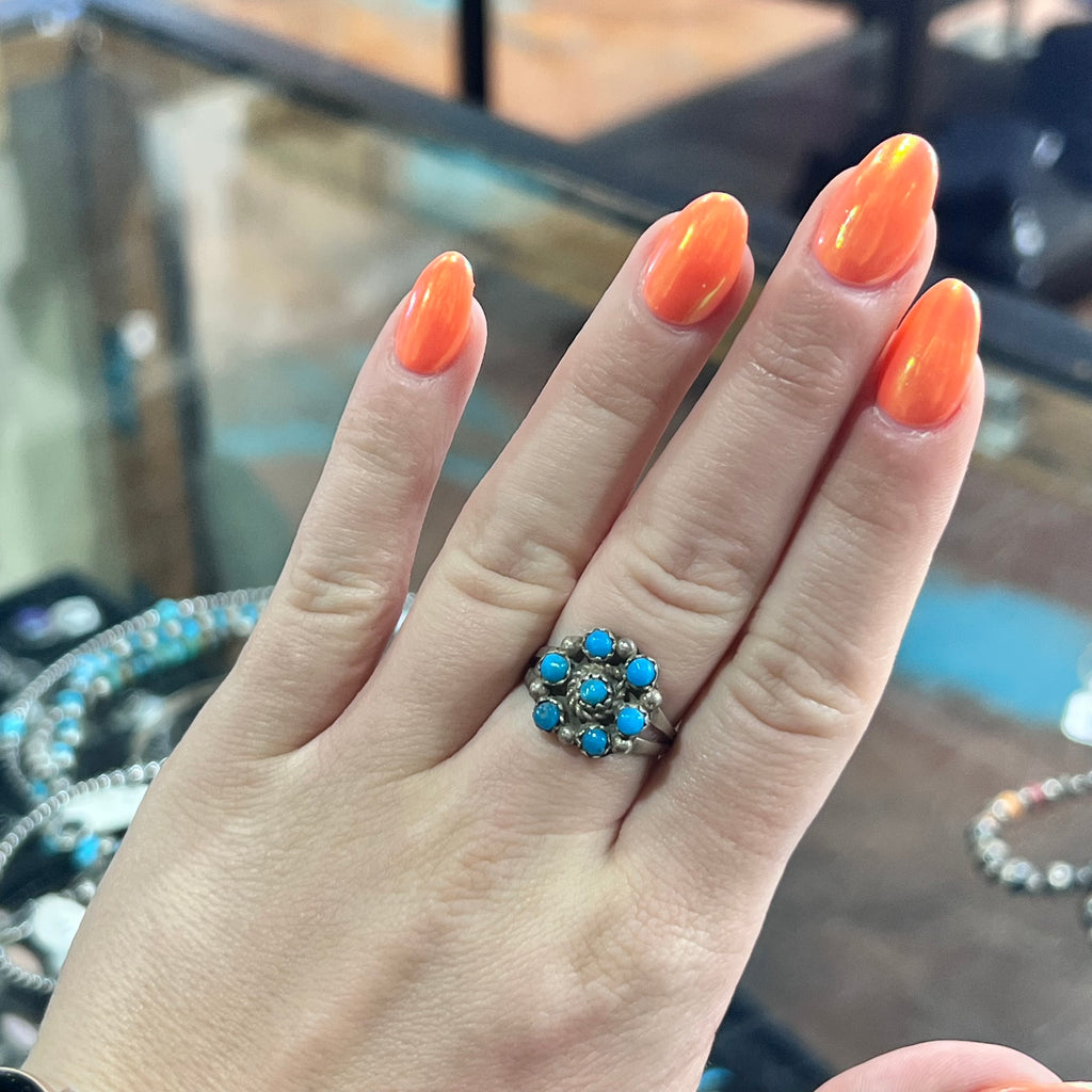 Little Turquoise Cluster Genuine Ring.1