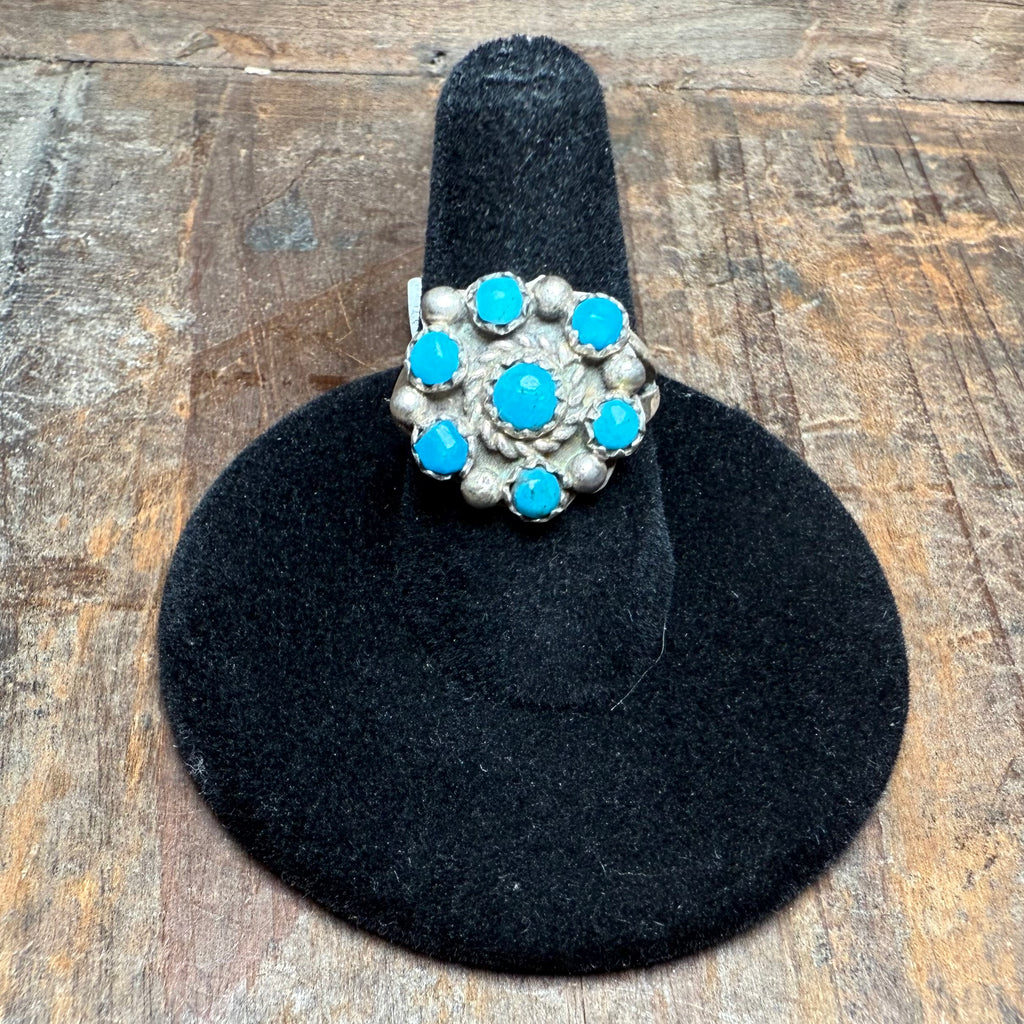 Little Turquoise Cluster Genuine Ring.
