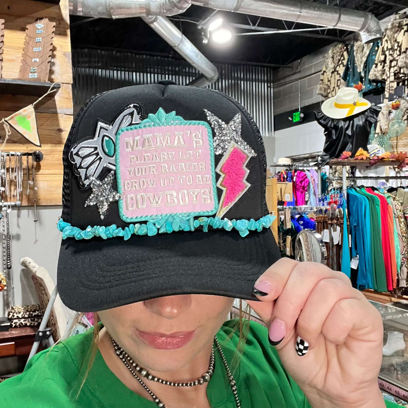 Mama's Please Let Your Babies Grow Up to Be Cowboys Black with Bling Trucker Cap