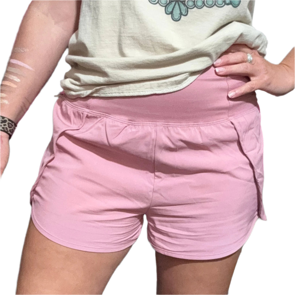 Mauve Pink High Waisted Athletic Shorts with Zip Waist Pocket9