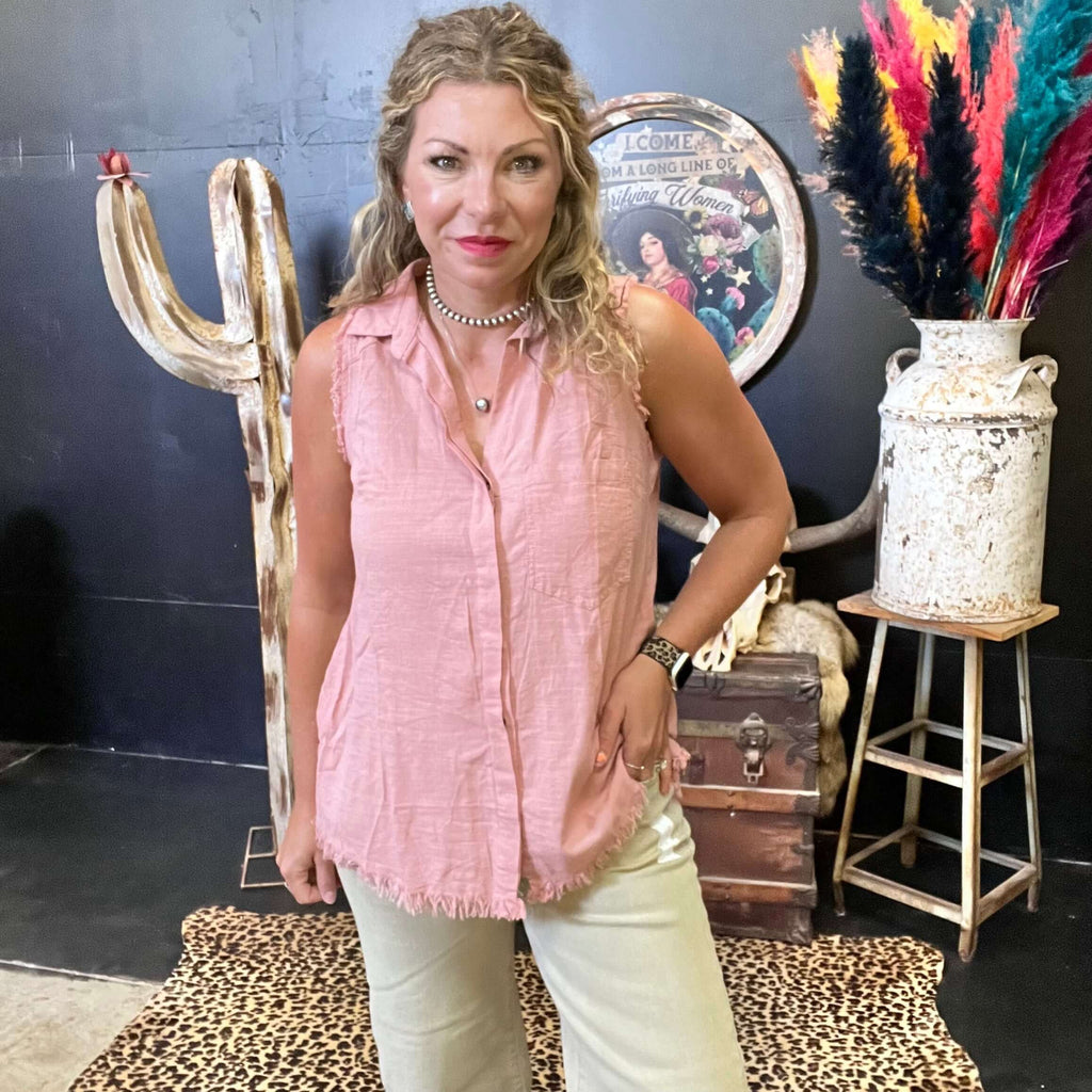 Mauve Sleeveless Button down Umgee Top1