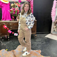 Mocha Khaki Risen Overalls Crop Jeans4