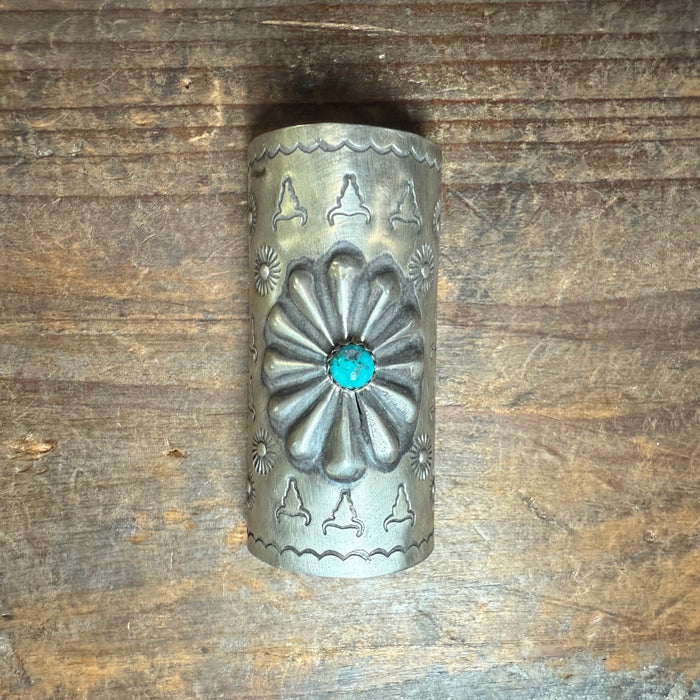Multi Use Stamped Sterling Silver w/ Turquoise Hair/Scarf Slide