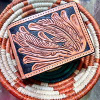 Natural and Black Tooled Bi-fold Leather Wallet