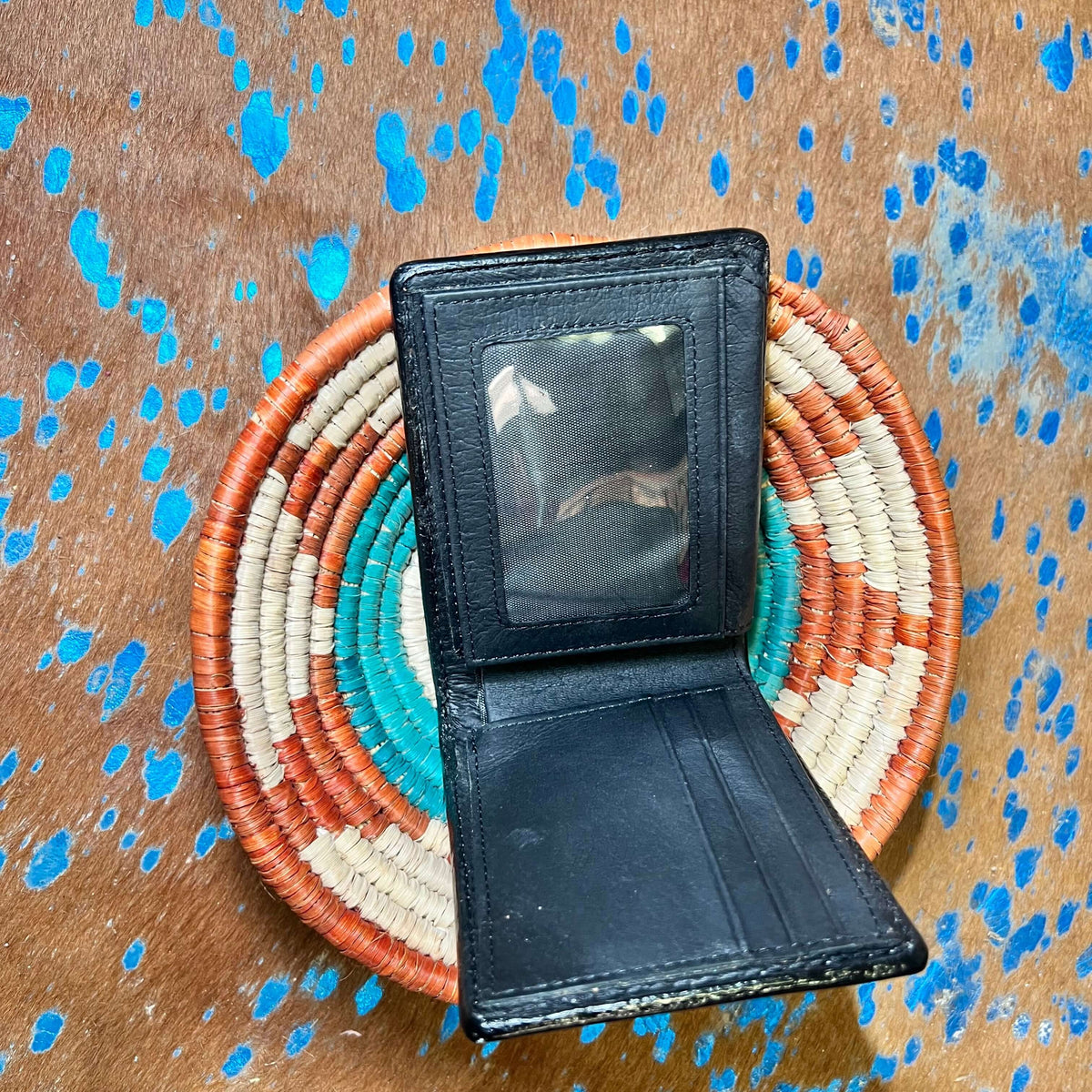 Natural and Black Tooled Bi-fold Leather Wallet 1