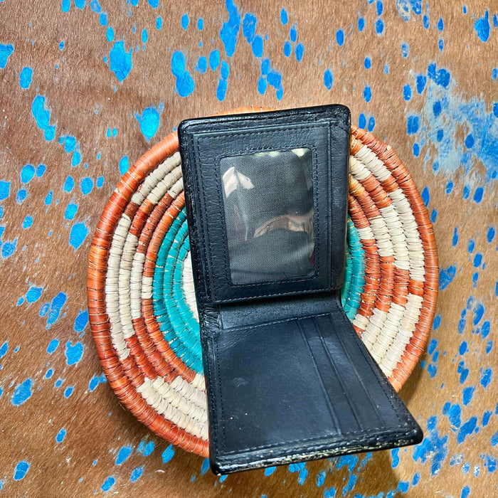 Natural and Black Tooled Bi-fold Leather Wallet 1