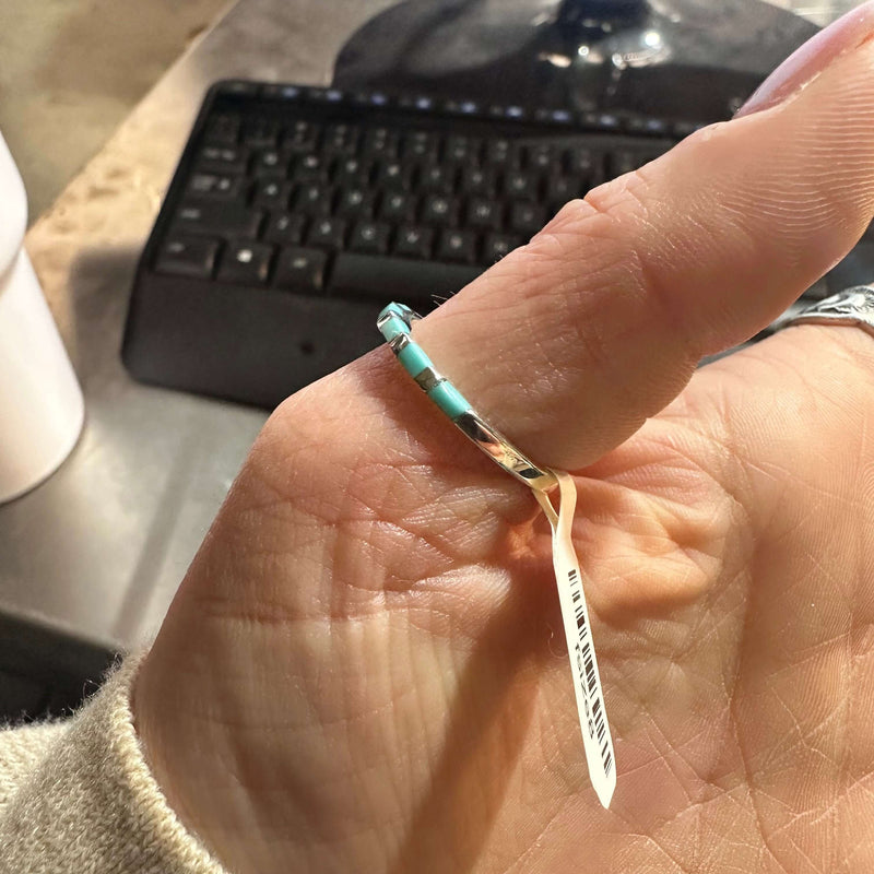 New Dainty Turquoise Inlay Genuine Ring.1