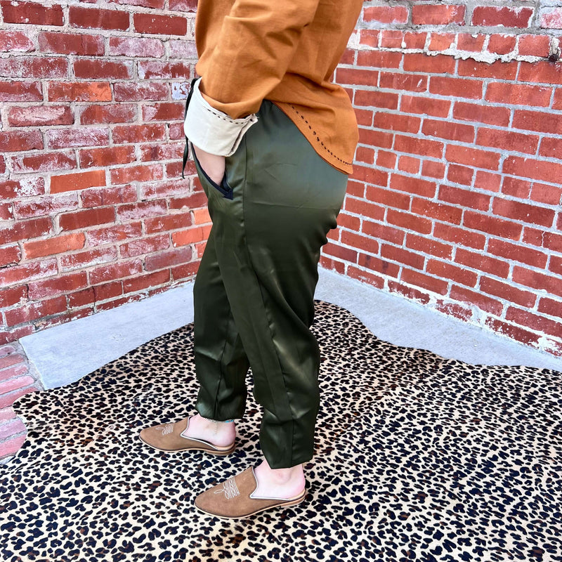 Olive Cargo Satin Joggers | X-Small8