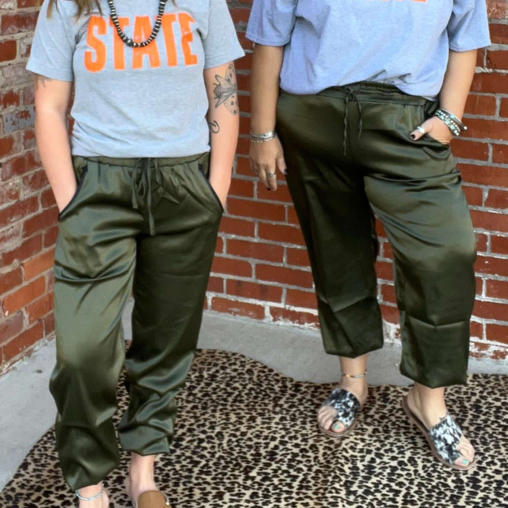 Olive Cargo Satin Joggers | X-Small