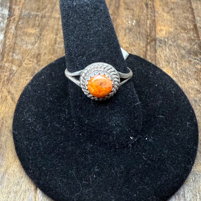 Orange Spiny Round Sterling Silver Ring size 4.75
