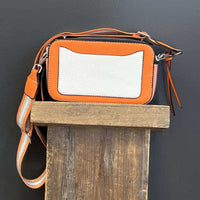 Orange and white handbag 
