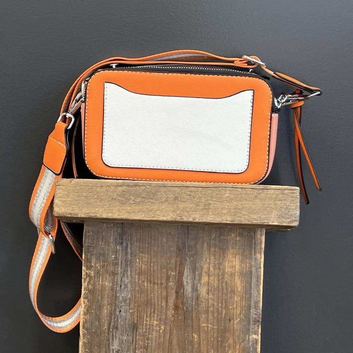 Orange and white handbag 