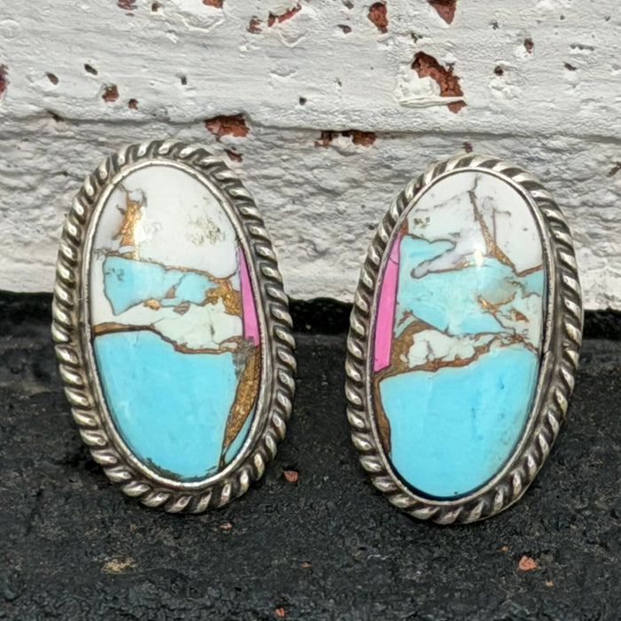 Oval Cotton Candy Rope Detail Post Genuine Sterling Silver Earring