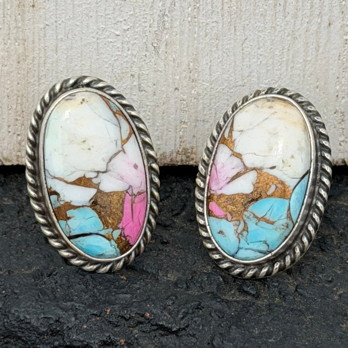 Oval Cotton Candy Rope Detail Post Genuine Sterling Silver Earring1