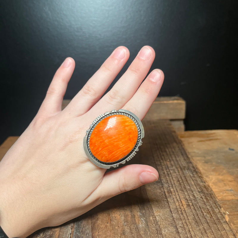 Oval Orange Spiny Genuine Ring Adjustable1