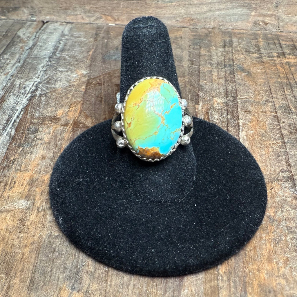 Oval Turquoise Triple Shank Genuine Ring / size 6.5