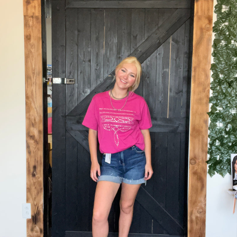 Pink Bling Boot Stitch T- Shirt1