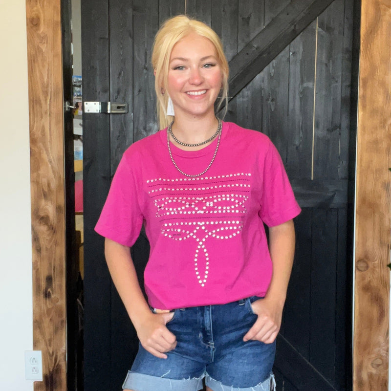 Pink Bling Boot Stitch T- Shirt