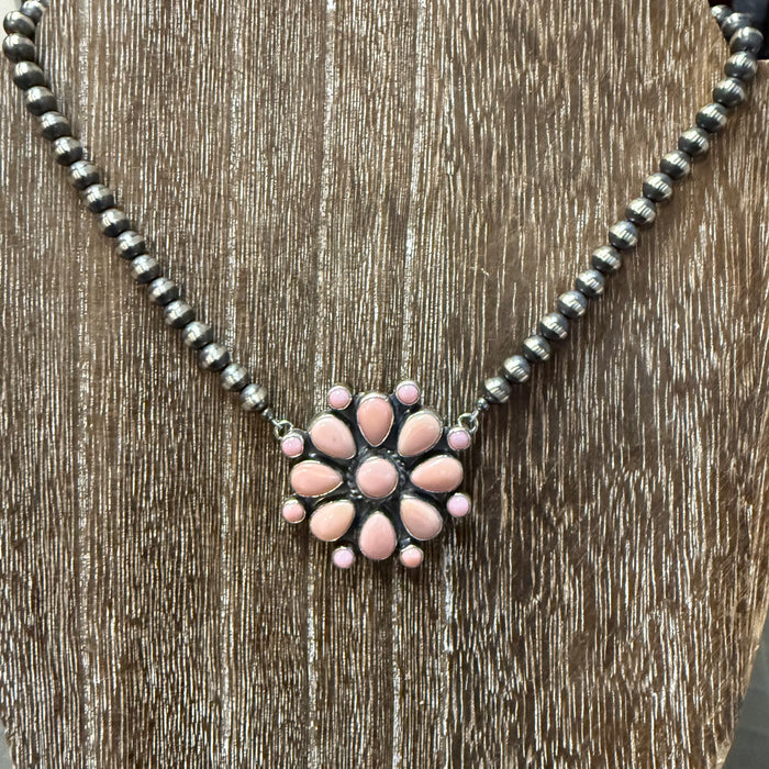 Pink Conch Flower Cluster Genuine Necklace