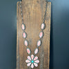Pink Conch Massive Lariat with Turquoise Sterling Silver Necklace
