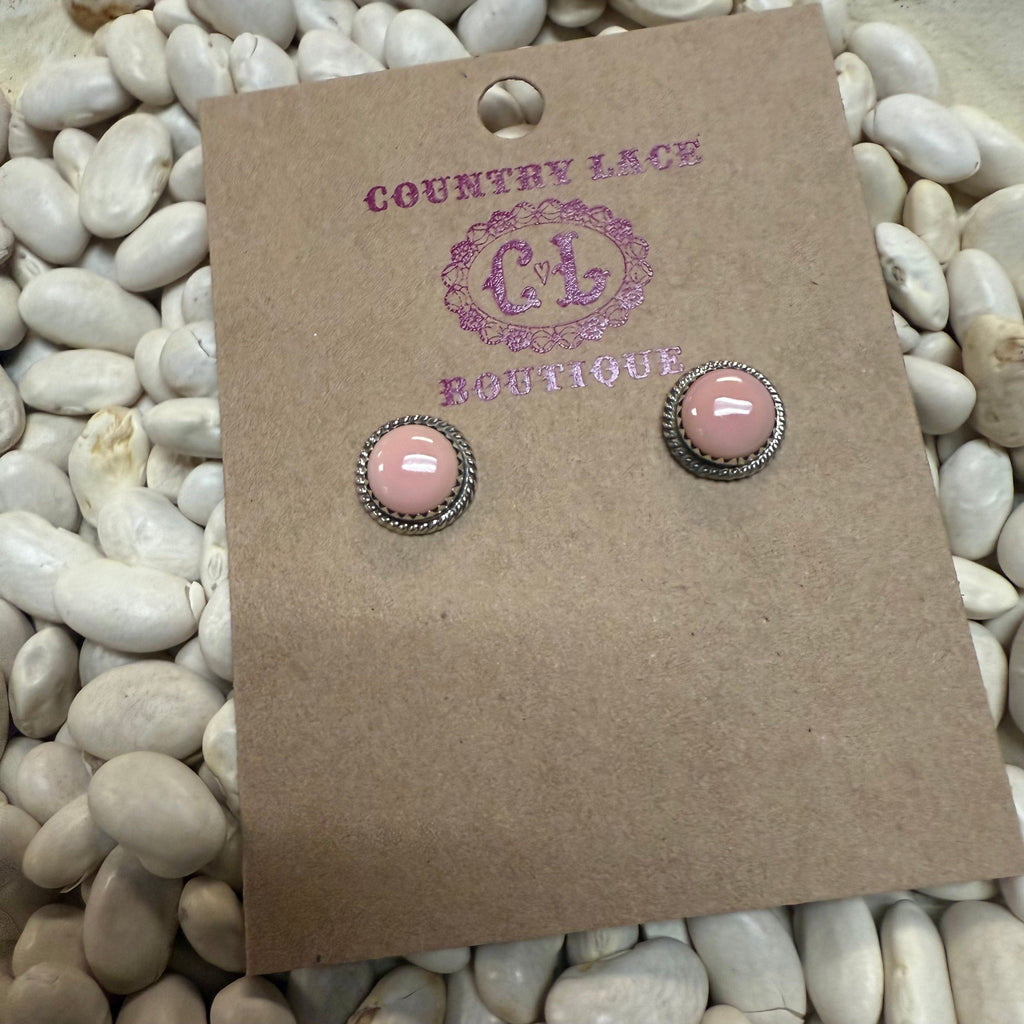 Pink Conch Round Stud Post Genuine Earring