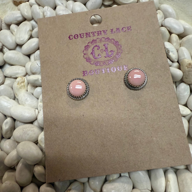 Pink Conch Round Stud Post Genuine Earring