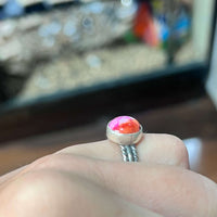 Pink Dahlia with Braided Band Genuine Ring / size 5.51
