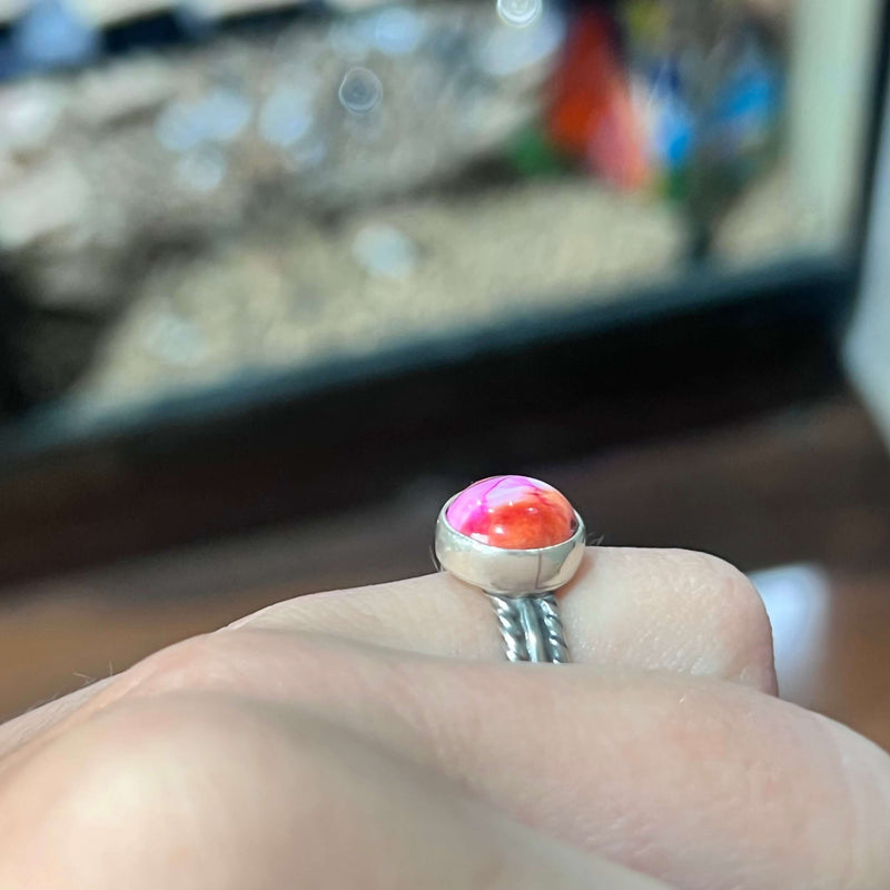 Pink Dahlia with Braided Band Genuine Ring / size 5.51