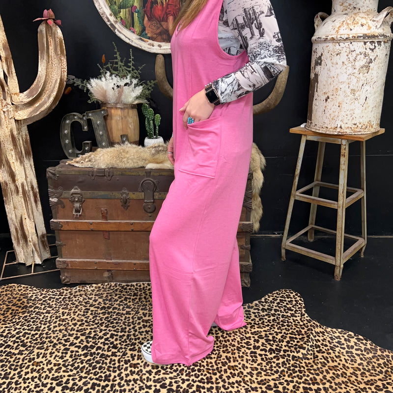 Pink Sleeveless Romper Jumpsuit w/ Pcokets456