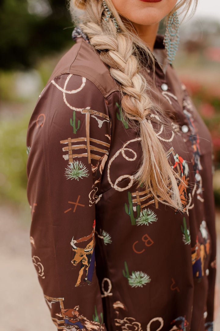 El Rodeo Brown Cowboy Rodeo Quincy Button Down Long Sleeve Top