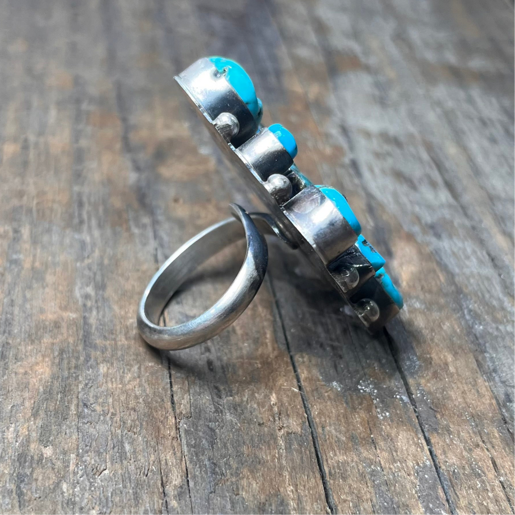 Raw Turquoise Nugget Cluster Adjustable Genuine Ring1