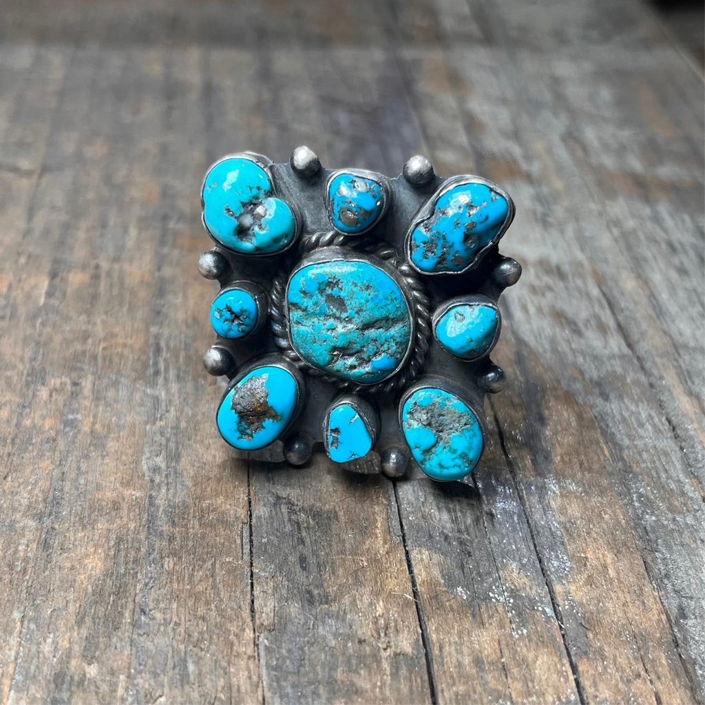 Raw Turquoise Nugget Cluster Adjustable Genuine Ring