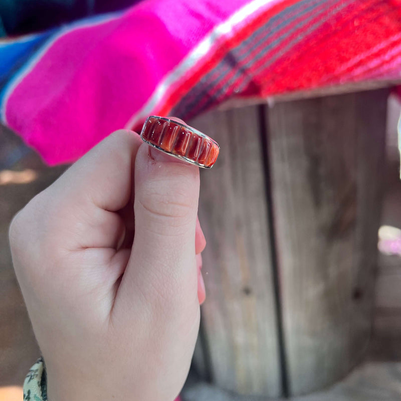 Red Spiny Raised Inlay Genuine Ring