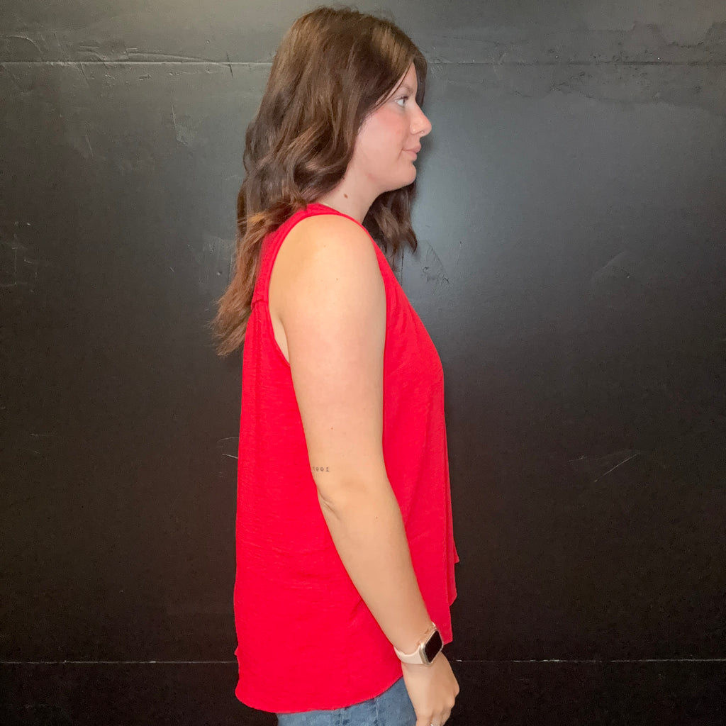 Red V Neck Sleeveless Top1